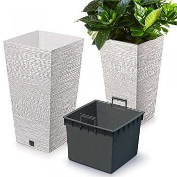 Bac à fleurs 45 cm Furu Square ECO Wood, insert blanc