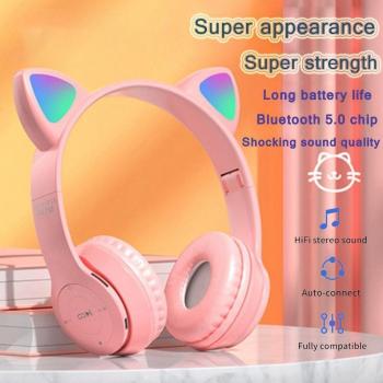 Cuffie per gaming rosa con orecchie di gatto