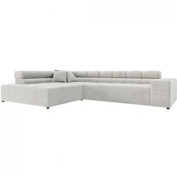 Ecksofa Phia 320 x 215 Velour Silbergrau mit motorischer Sitztiefenverstellung und Ottomane links