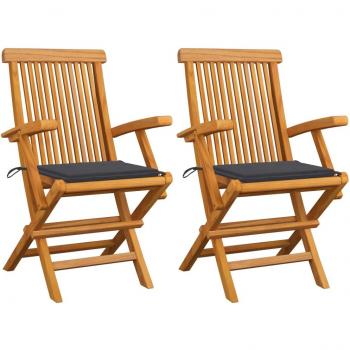 VidaXL Gartenstühle 2 Stk. mit Kissen in Anthrazit aus Teakholz