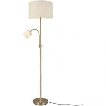 Hotel Piantana Ottone Satinato con Lampada da Lettura – Paralumi Bianco Crema, Accensioni Separate (h. 170 cm)