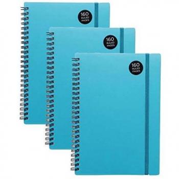 WHSmith A5 Ruled Notebooks (Pack of 3), Blue Polypro Cover with Wiro Binding, 160 Pages