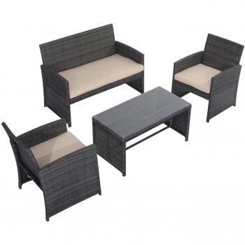Outsunny Set Mobili da Esterno 4 Pezzi Divanetto e Poltrone in Rattan Metallo