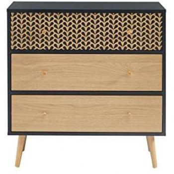 Commode capucine noir et effet chêne 3 tiroirs 78cm