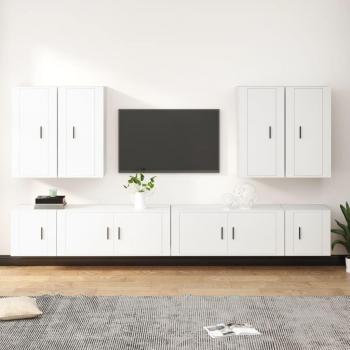 Kit de Meubles TV 8 pièces Blanc en Bois