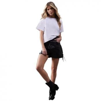 Warehouse Black Real Leather Short with Whipstitch Detail