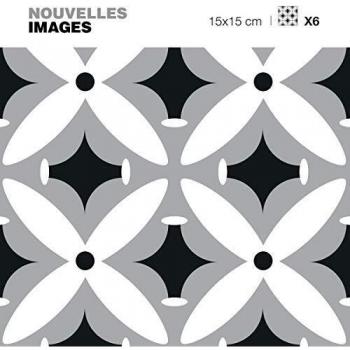 Stickers adhésifs pour décoration de fenêtre à motif de fleurs blanches, grises et noires, 15 x 15 cm