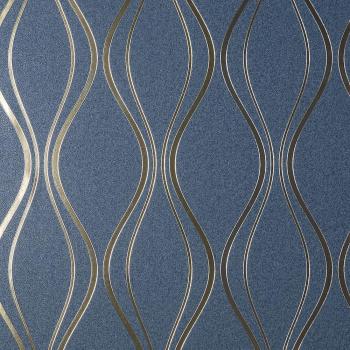 Navy Foil Wave Wallpaper