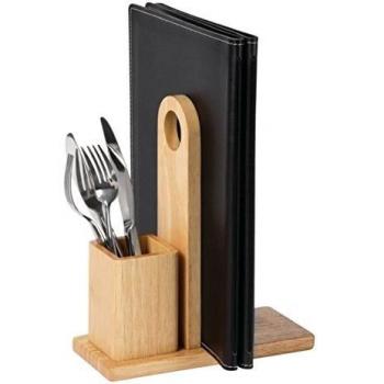 Wooden Hevea Olympia Menu Rack & Cutlery Cup