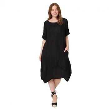 Izabel London 3/4 Sleeve Midi Dress – Black, Oversized Fit, Size 12