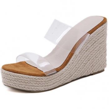 Sommer-Platform-Sandale in klarer PVC-Ausführung mit Keil-Fersengelee und offener Spitze