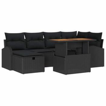 Black Poly Rattan Patio Sofa Set (7 Pieces) – Adjustable Height by vidaXL