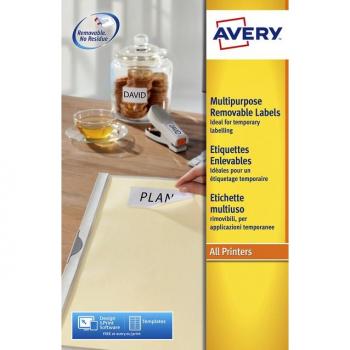 Avery L6025REV-25 Afneembare Witte Etiketten, 63.5x46.6mm, 450 stuks, 25 vellen