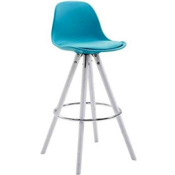 Barhocker Franklin: Rundes Holzgestell, blaue Kunstlederkissen & Kunststoffschale