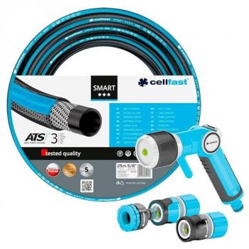 Manguera de jardín Cellfast SMART ATSV 5/8 (15mm) 25m + Rociador de mano multifuncional, azul, negro, blanco