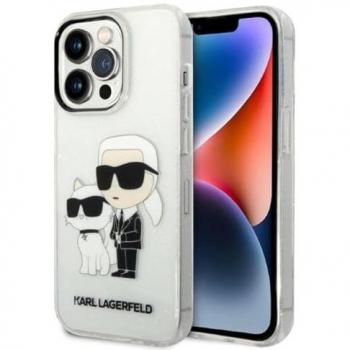 IPhone 14 Pro Max Cover “Karl & Choupette” – Transparent mit Glitzereffekt