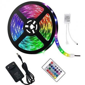 Set Iluminación LED RGB 150 LEDs 16.4 pies con Mando a Distancia e Infrarrojo, Compatible con Hogar y Dormitorio