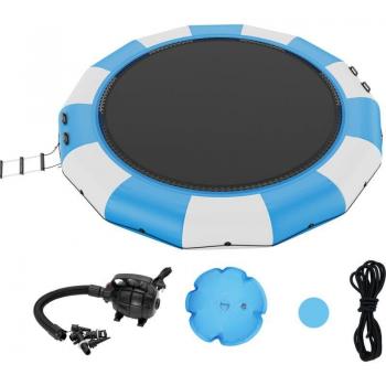 Trampoline sur l’Eau Vevor 470×60 cm – Rebondisseur Portatif, Plateforme de Natation, Échelle, Pompe Électrique (Bleu/Blanc)