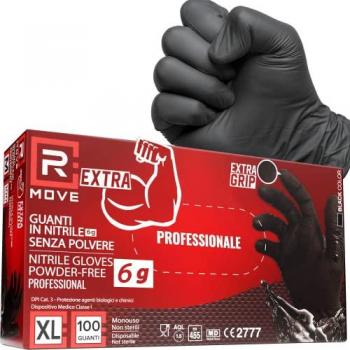 Guanti Nitrile Nero Extra Resistenti Conf. 100pz Taglia XL 6gr