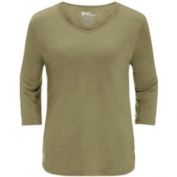 Jack Wolfskin MOLA 3/4 T‑W Damen Shirt – Grüne Bay‑Leaf Farbe – XS Größe – 3/4 Ärmel