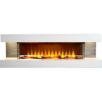 Pure White Electric Wall Fireplace XL, Dual Downlights + Remote Bundle