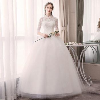 Appliqued White Lace Bride Gown