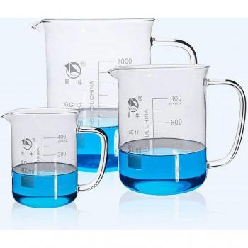 Vaso de laboratorio de vidrio con escala y mango, 400/500/600/800 ml