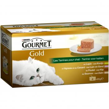 Gourmet Gold Les Terrines Repas pour chat adulte assortiment de viandes en gelée 4 x 85 g