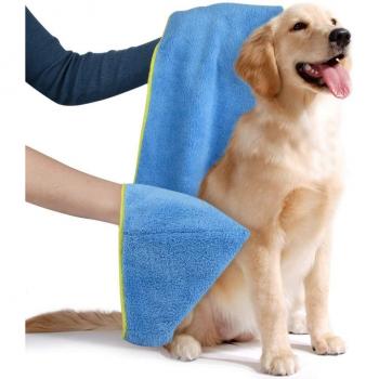 Serviette de bain pour animaux en microfibre avec poches