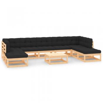 Set Muebles Jardín VidaXL 10 Piezas + Cojines en Antracita, Madera de Pino