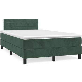 VidaXL Box Spring Cama Verde Escuro com Colchão e Luz LED