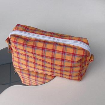 Pochette à crayons vintage, accessoire scolaire pliable en tissu à carreaux, organiseur de maquillage, pochettes multifonctionnelles, F136
