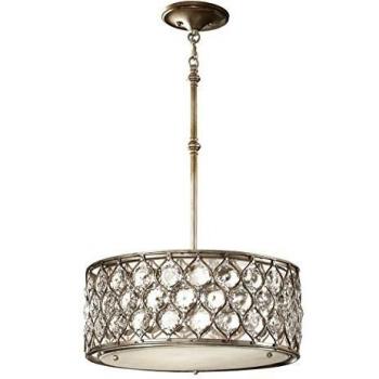 Suspension Lucia argent bruni et cristal, 42 cm, 2 ampoules