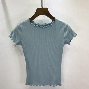 Yoga T-Shirt für Damen, mit Rüschen, atmungsaktiv, kurzärmlig, einfarbig