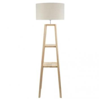 ValueLights Wooden Floor Lamp with Two Shelves and Drum Shade
