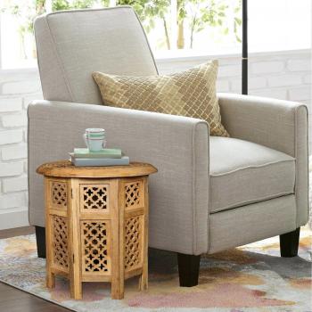 Round Carved Wooden Bedside End Table