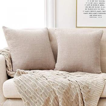 Set 2 Housses Coussin Beige Velours