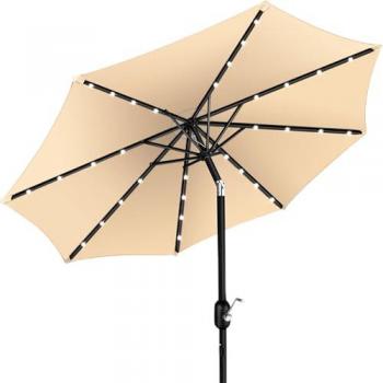 Parasol de Terrasse LED Solaire Ø265cm avec Manivelle et Protection UV