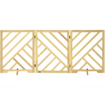 Barrera de Seguridad Plegable para Perros Rejilla de Madera para Escaleras y Puertas de 3 Paneles con Base Antideslizante y Patas 181x35x76
