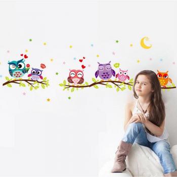 Removable Cartoon Owl Wall Sticker for Living Room