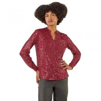 Roman Rote Pailletten-Jersey Bluse