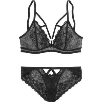Petite Fleur Gold Flirty Bralette mit Tanga – 2‑teiliger Set, Schwarz/Silber