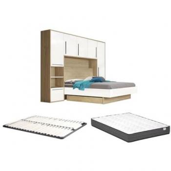 Meuble-lit surélevé 140 x 190 cm avec rangements multiples