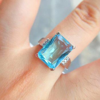 Cute Vintage Silver Ring with Big Light Blue Stone