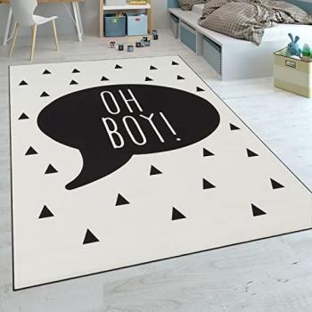Tapis Bébé Inscription Tendance Noir Blanc 80x150 cm