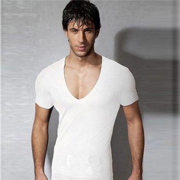 Camiseta casual de hombre, color sólido, algodón, cuello en V, manga corta, ropa de verano