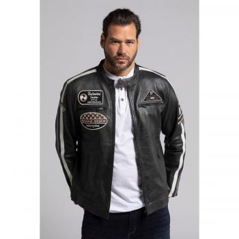 Black Leather Biker Jacket for Plus Size Men, XXL, JP1880