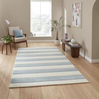 Catherine Lansfield Blue Striped Rectangle Rug