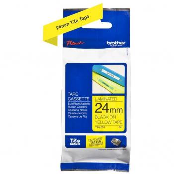 Brother TZe‑651 24 mm Wide Label Tape, 8 m Long, Laminated, Black on Yellow, Official Brother Brand