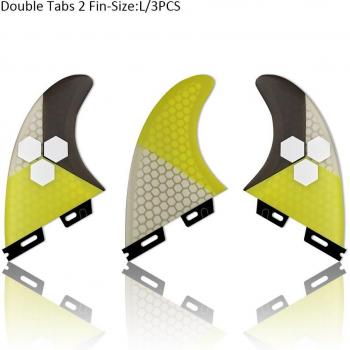 Set de aletas de surf de fibra de vidrio, doble pestaña, 2 unidades, color gris/amarillo/rojo